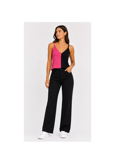 Onno Style Women Kolsuz Askılı V Yaka Triko Kadın Bluz Pembe - Siyah