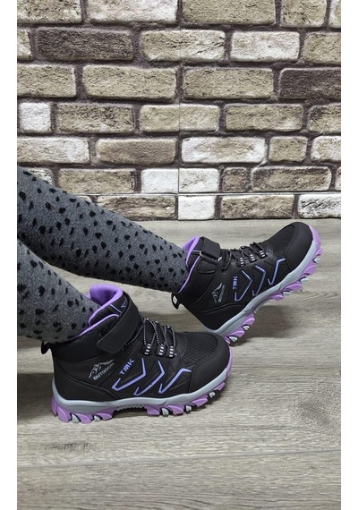 Rahat Konforlu Taban Outdoor Spor Cırtlı Çocuk Botu Siyah - Lila
