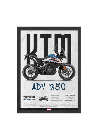 Ktm Adv 250 Siyah Ahşap Çerçeveli Poster, Dekoratif Motosiklet Duvar Tablosu