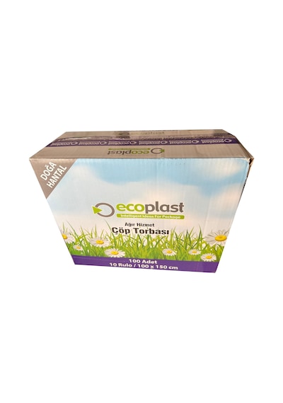 Ecoplast  240 L Siyah Hantal Konteyner Çöp Torbası - 100 x 150 CM - 600 G - 10 Adetlik 10 Rulo