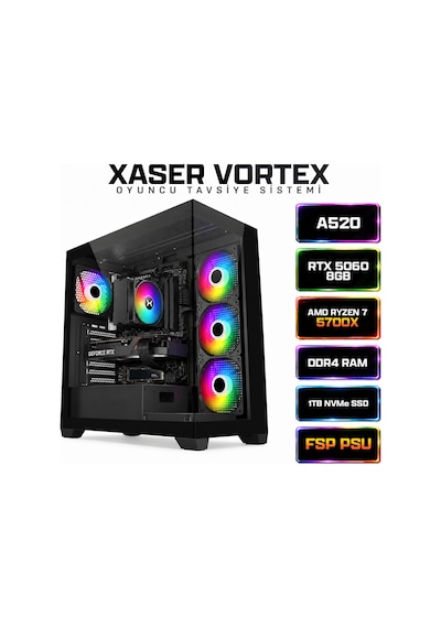 Xaser Vortex X10 R7-5700X 16 GB 1 TB SSD 8 GB RTX5060 Dos Masaüstü Oyuncu Bilgisayarı