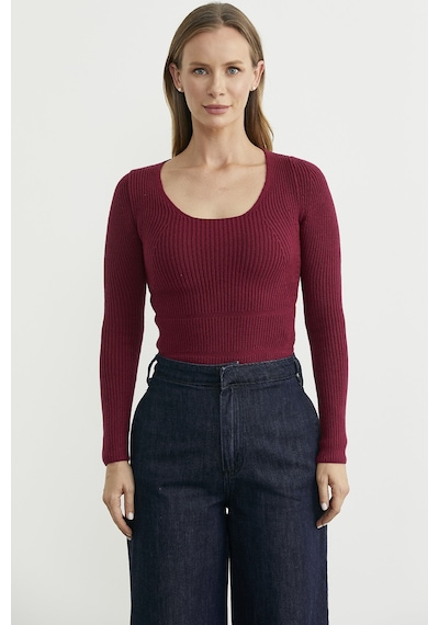 Sementa Fitilli Alttan Çıtçıtlı Triko Kazak - Bordo Bordo