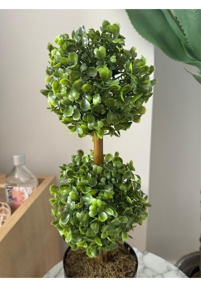 Yapay Ağaç Şimşir Top 2 Toplu 12x40cm Siyah Saksıda