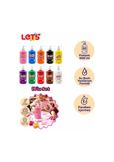 Lets Pompalı Parmak Boyası 10 Renkli Set 500 Ml Çok Renkli