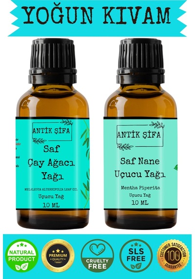 %100 Saf Çay Ağacı Uçucu Yağı Ve Nane Uçucu Yağı - 10ml + 10ml 20 ML