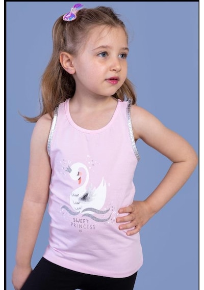Toontoy Kids Toontoy Kız Çocuk Kuğu Baskılı Atlet Açık Pembe
