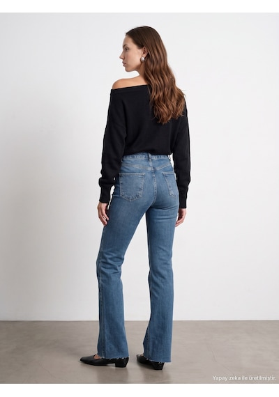 Dilvin 72376 Likralı Flare Jean Mavi