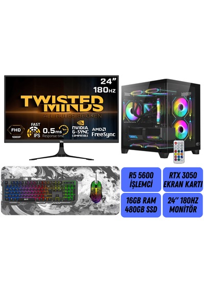 Ramtech RMT-N11F-14 R5-5600 16 GB 480 GB SSD RTX3050 24'' Dos Masaüstü Oyuncu Bilgisayar