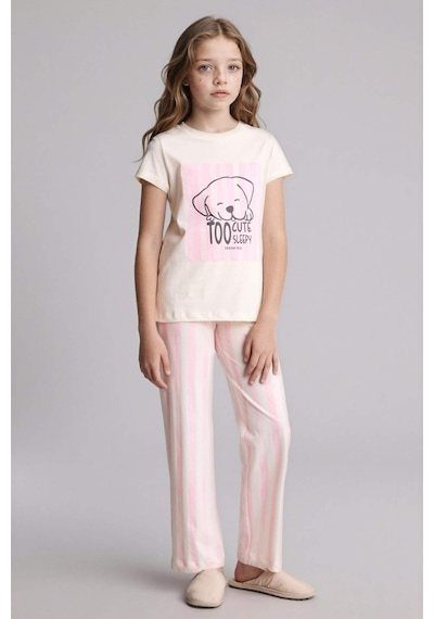 Defacto Regular Fıt 2li Pijama Takımı Kız Çocuk H0153a826sper233 Ekru-er233