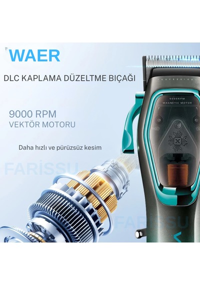 Waer Wa-0222 Profesyonel 9000 Rpm Manyetik Motorlu Saç Kesme Makinesi 3 Saat