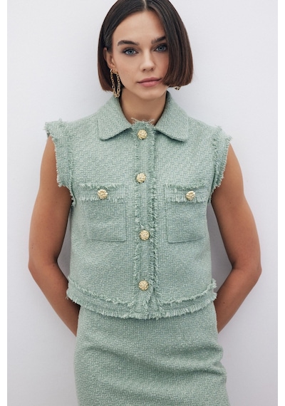 Sateen Simli Tüvit Yelek - Mint-135293 Mint