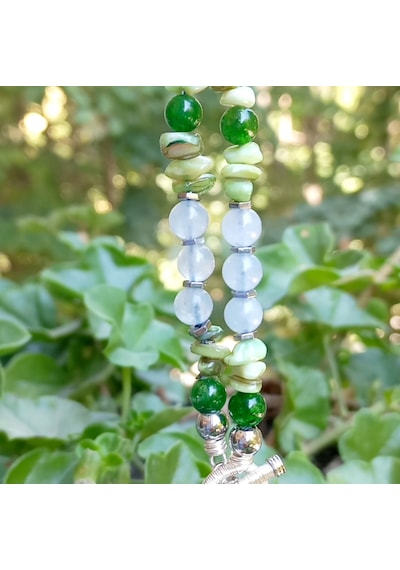2863 Riyolit Akuamarin Fuchsite Sedef Hematit El Yapımı Kolye 02 - Çağla Yeşili