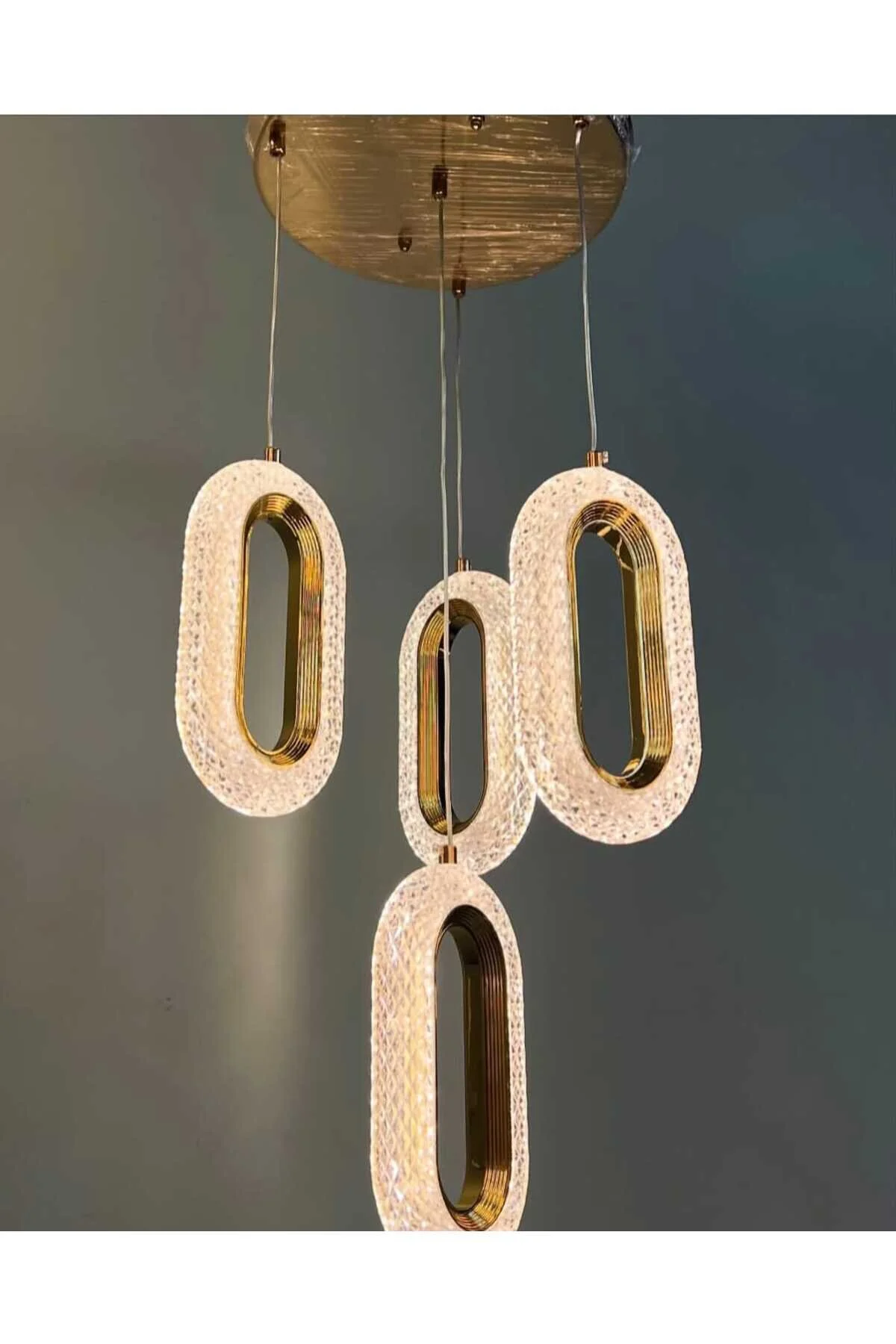 Bohem Aydınlatma 3+1 Kristal Elips Gold Modern Sarkıt Avize 3 Renk Led Gold