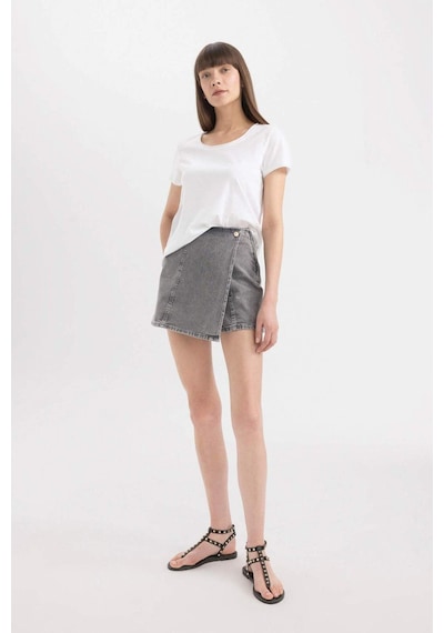 Defacto Yüksek Bel Mini Jean Şort Etek C0695AX24SMNM55 Gri