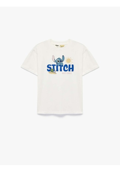 Koton Stitch Baskılı Lisanslı Beyaz Erkek Çocuk T-shirt 6skb10107tk Beyaz