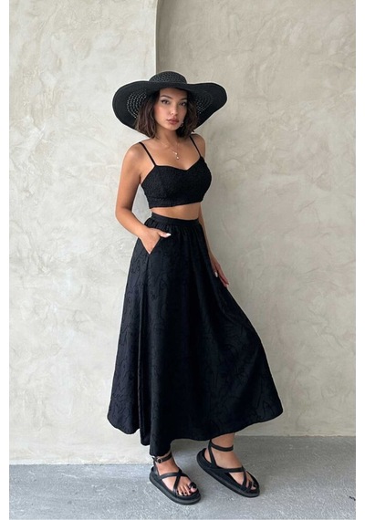 Verymoda Nakışlı Etek F1901 Siyah Siyah
