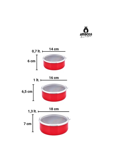 6 Parça Crispella 14-16-18 Cm Emaye Saklama Kabı Seti Kırmızı Kırmızı