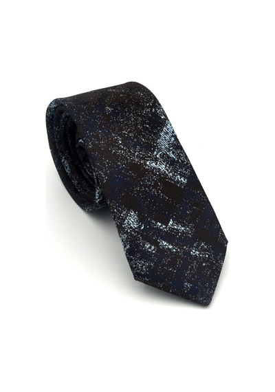 Gaffy Turkuaz Lacivert Desenli Kahverengi Dokuma Kumaş Mendilli Slim Fit Kravat // Sdk-2608-7 Turkuaz