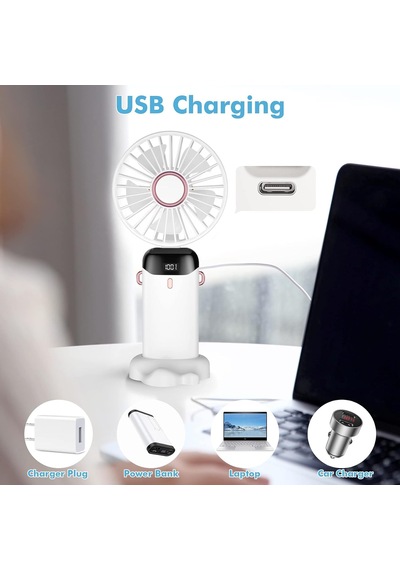 El Fanı, Taşınabilir Mini Fan, Şarj Edilebilir, 5 Hız Ayarlı Küçük Cep Fanı, Dahili 4200mah Pil, Ofis İçin Katlanabilir Usb Fan, Dış Mekan Diğer