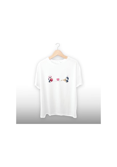 Penguen Kombin 2 Detaylı Unisex Tişört Beyaz