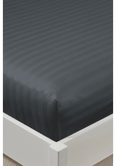 Varol %100 Pamuk Saten Stripe Tek Kişilik Lastikli Çarşaf Takımı 30 Cm 1 Yastık Kılıfı Antrasit
