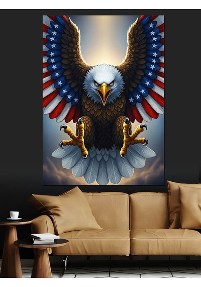 Ahşap Tablo Amerikan Bayraklı Kartal Çizimi