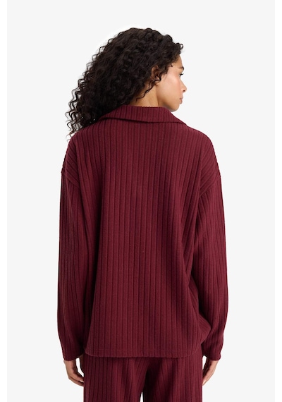 Defacto Relax Fit Polo Yaka Fitilli Kaşkorse Uzun Kollu Tişört F1007ax25aubr115 Bordo