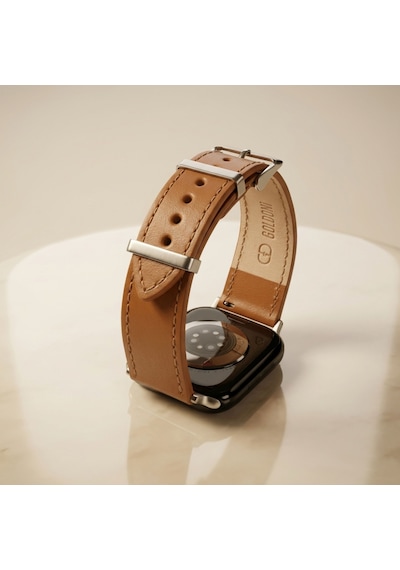 Goldoni Apple Watch Uyumlu İnce Taba Deri Kordon Metal Köprülü