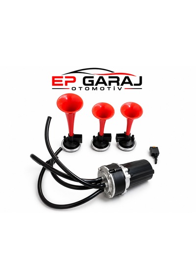 Havalı Korna 3 Borulu Havalı Korna Seti 12v Güçlü Ses Kompresör Dahil Unıversal