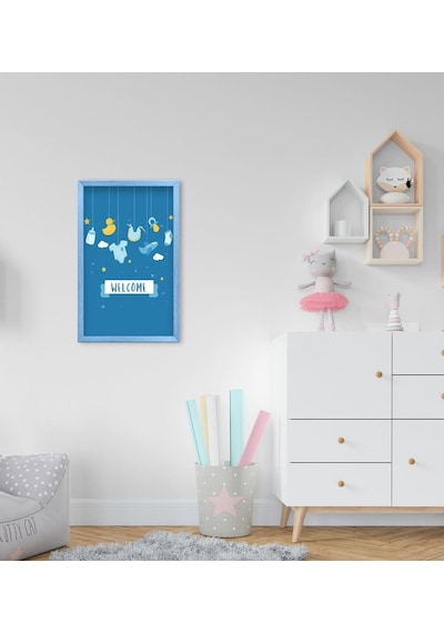 Bk Home Welcome Tasarımlı Dekoratif Mavi Ahşap Çerçeveli Çocuk Od (551087600)