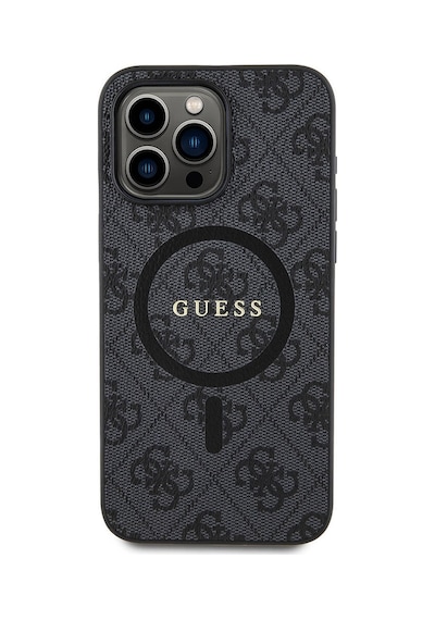Apple Uyumlu iPhone 15 Pro Max Kılıf Guess Lisanslı Magsafe Özellikli 4g Desenli Yazı Logolu Kapak Siyah