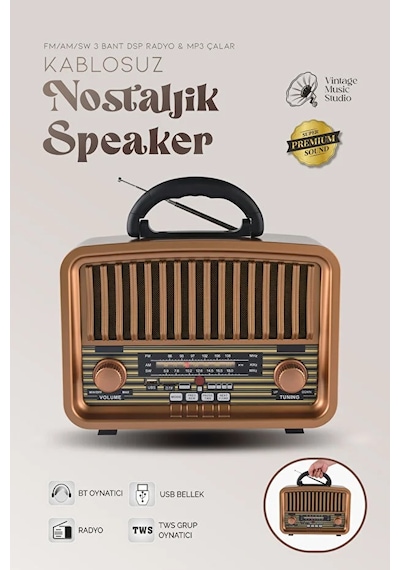 Retro Görünümlü Bluetooth Radyo Fm/am/sw Hoparlör Usb Tf Müzik Çalar Tws Destekli Nostaljik Radyo