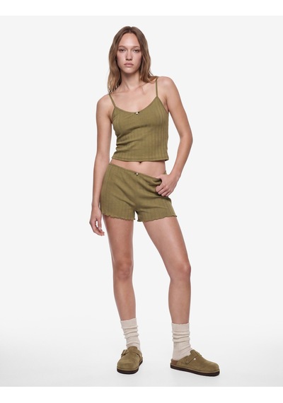Koton Rahat Kalıp Pointelle Kumaş Şort Pijama Altı Khakı 7wlk80023mk Haki