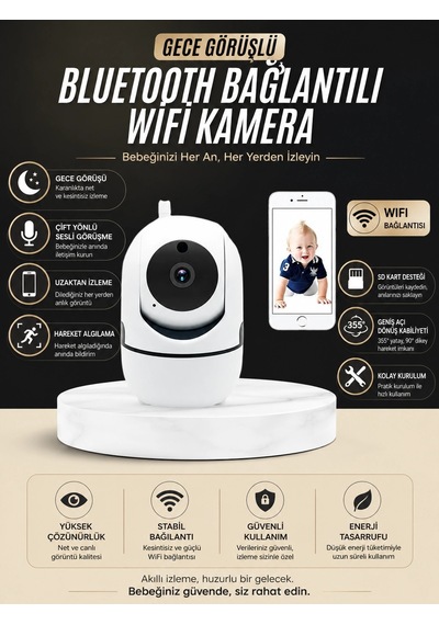 Mey İthalat Bebek Takip Kamerası Gece Görüşlü Wifi Güvenlik Kamerası