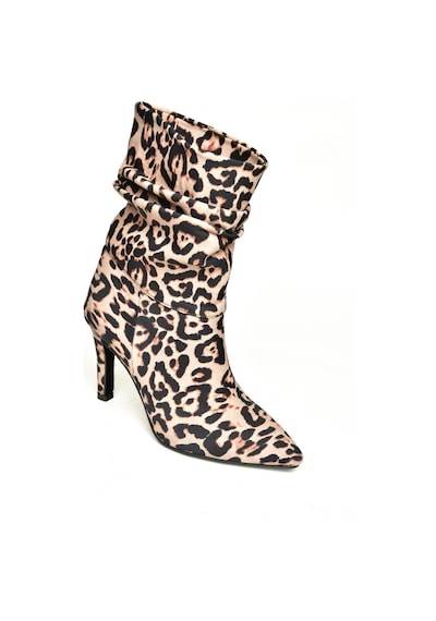 Fox Shoes R404020304 Leopar Kumaş İnce Topuklu Büzgülü Kadın Bot Leopar-kumaş Leopar