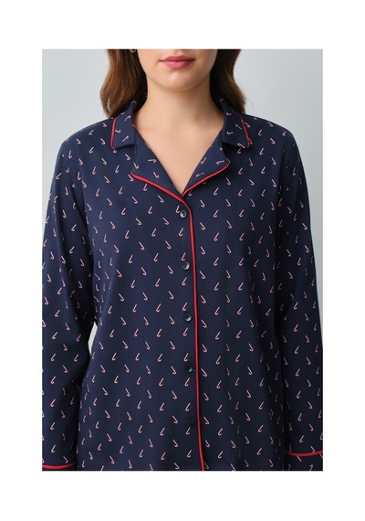 Suwen Candy Pamuklu Gömlek Yaka Pijama Takımı Wsh10510139628 Lacivert