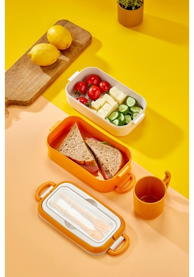 2 Katlı Lunch Box Ofis, Okul Ve Piknik İçin Pratik Yemek Kabı Sarı