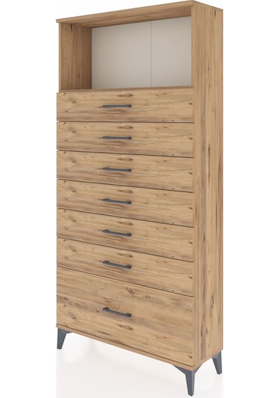 Arges Dolap Tek Raflı 7 Çekmeceli 88x30x182 Çam-çam Çam