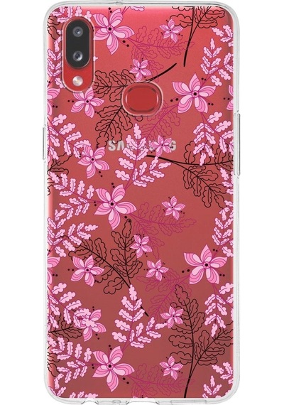 Samsung Galaxy A10s Uyumlu Kapak Floral Pembe Tasarımlı Şeffaf Silikon Kılıf