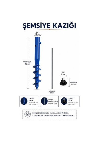 Şemsiye Sabitleme Kazığı Mavi Renk 46 Cm