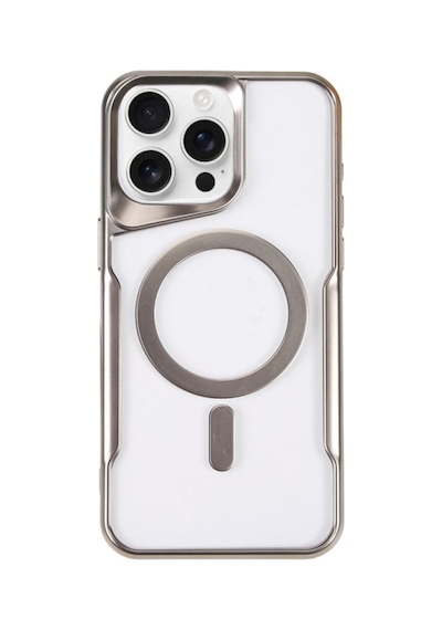 Apple iPhone 14 Pro Max Uyumlu Kılıf Metal Çerçeve Görünümlü Kırılmaz Boyi Kapak Gümüş