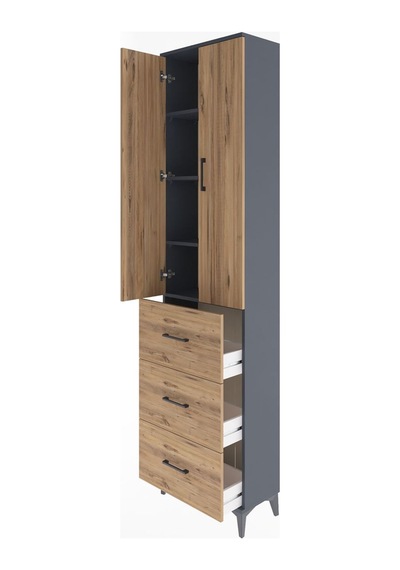 Arges Dolap 4 Raflı 3 Çekmeceli 2 Kapaklı 60x30x243 Antrasit-çam Antrasit