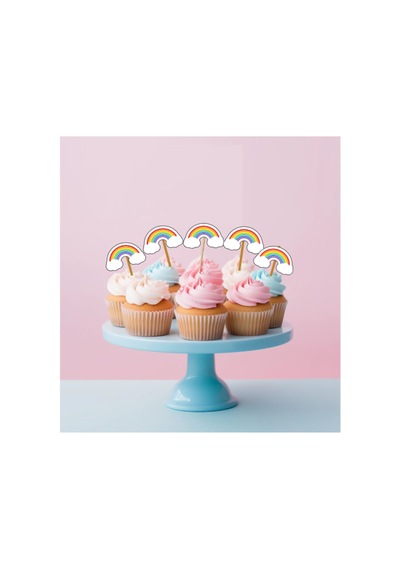 20 Adet Gökkuşağı Renkli Pasta Kürdanı 6cm Cupcake Pasta Süsü Kurabiye Nişan Söz Kokteyl Bride To Be Diğer