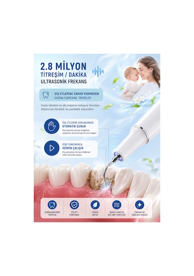 Diş Etitemizleme 500mah Bataryalı, 5x Temizleme Modlu Ultrasonik Akıllı Diş Temizleme Cihazı