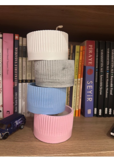 Dekoratif Beton Mum El Yapımı Tırtıklı Desen Mavi 100 Gr