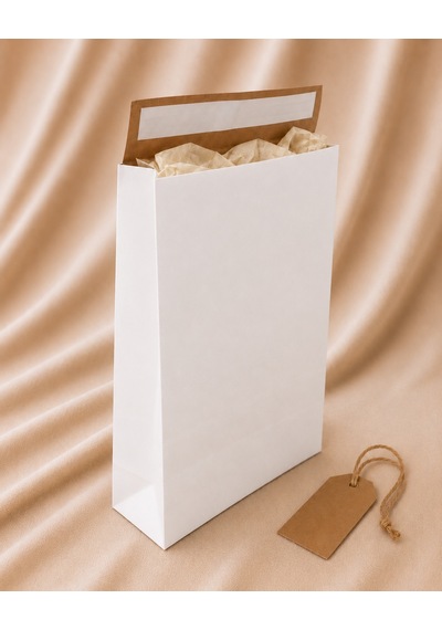 Yapışkan Bantlı Kraft Kese Kağıdı, Beyaz Renk, 30x40x10 Cm - 24'lü Paket, Hediye Ve Kargo Zarfı