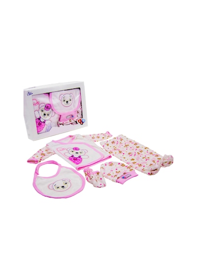 Cucul 5 Parça Hastane Çıkışı Kız Bebek Giyim Pembe Panda Pembe