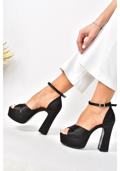 Fox Shoes Siyah/siyah Kumaş Platform Kalın Topuklu Ayakkabı M348202504 Siyah - Siyah