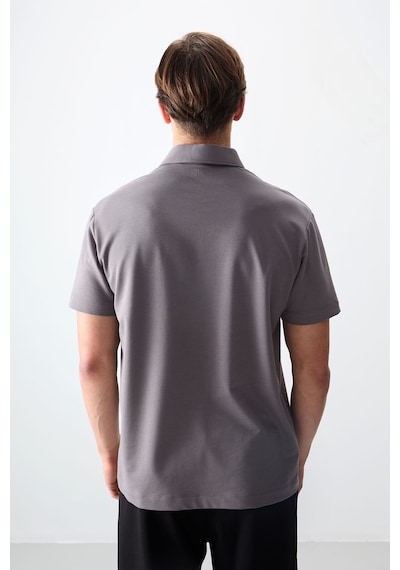 Air Jones Tommy Life Koyu Gri Pamuklu Kalın Yumuşak Dokulu Polo Yaka Oversize Fit Basic Erkek T- Shirt - 88381 Koyu Gri