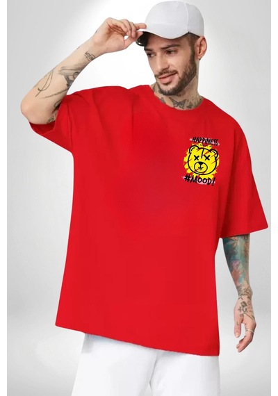 Yükseliş İçin Kendin Ol Kırmızı Oversize Unisex Ön Ve Sırt Baskılı Tişört Kırmızı